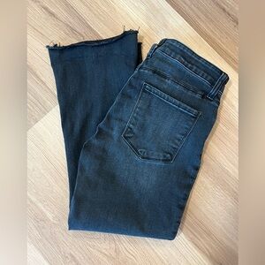 KUT From The Kloth ANA High Rise Flare Jeans Size 2 Black Raw Hem